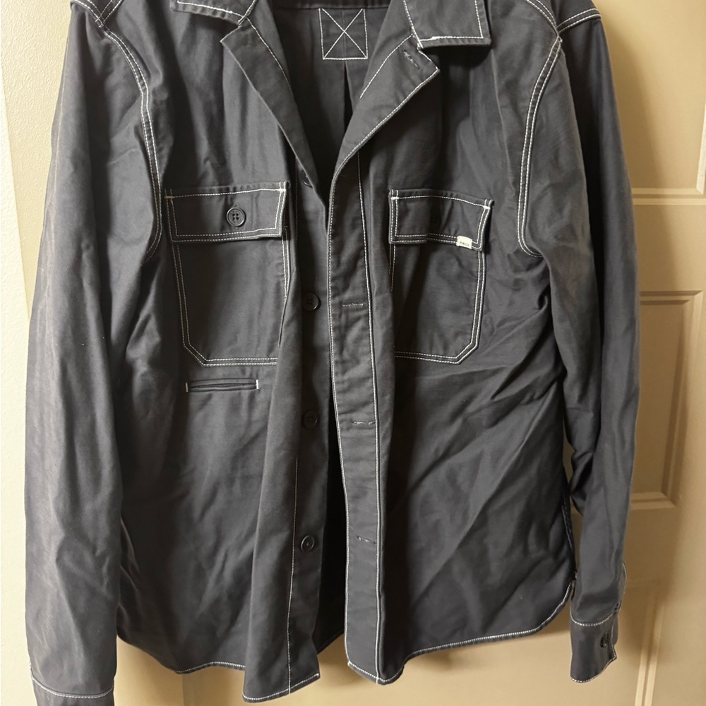 Black and White Lightweight Shirt Jacket with Collared Neckline